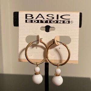 Basic Editions Gold Hoop Earrings with White Beads